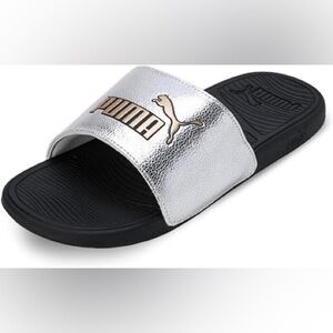 NWT Puma Cool Cat 2.0 Metallic Shine Flip Flops Silver Mens 8 Women 10.5